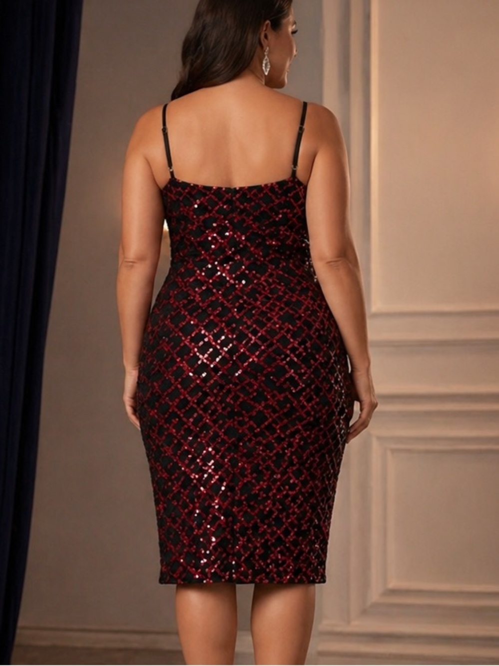 Sequined Red and Black Midi Formal Dress 4 Sleeveless NWT - Picture 2 of 12